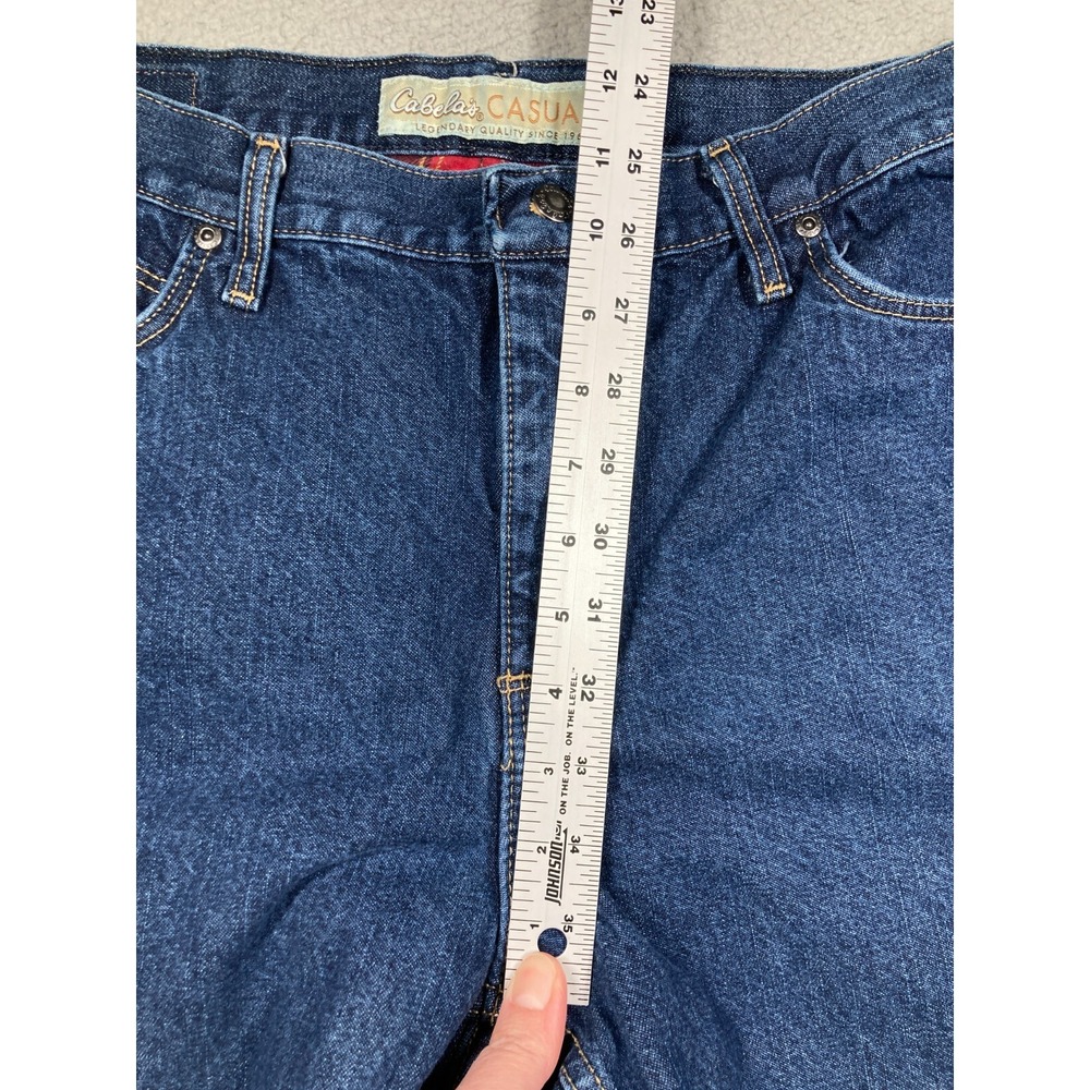 Cabela's Casuals Flannel Lined Jeans Women 14 Long Blue Denim Plaid Insulated - Picture 5 of 16